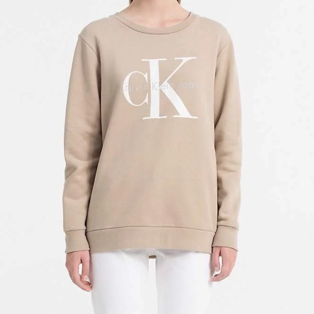 Calvin Klein Monogram Logo Sweater in Beige
